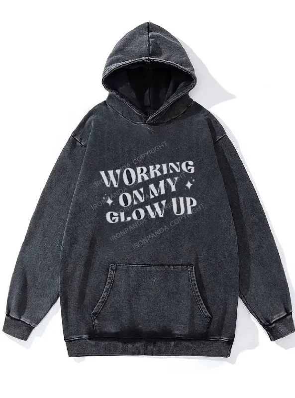 Baseball Hoodie-Working On My Glow Up WASHED GYM HOODIE