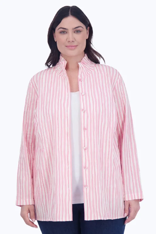 Cycling Jacket-Carolina Plus Crinkle Stripe Shirt Jacket