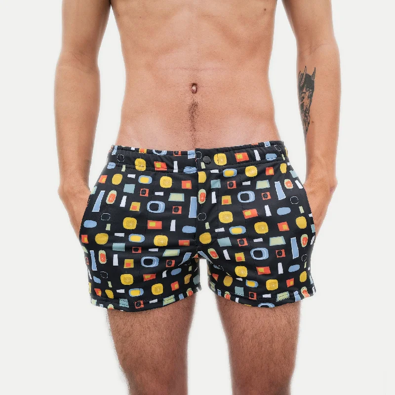 Tropical Shorts-Mod Swim Shorts - Atomic Black - Shorter Length