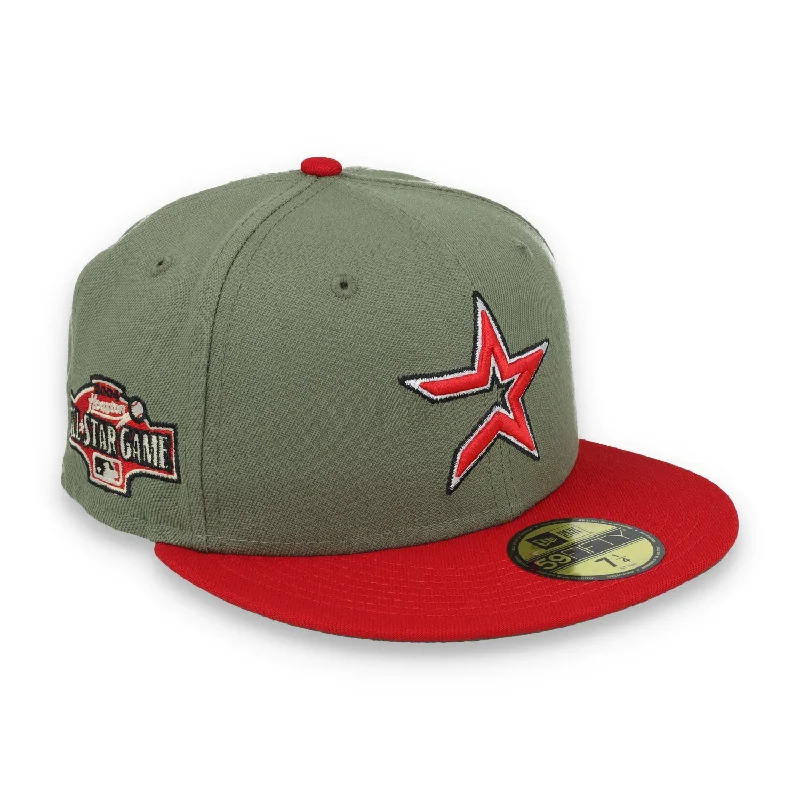 Wide Brim Hat-Houston All Star game Side Patch 59FIFTY Fitted Hat- Olive Green