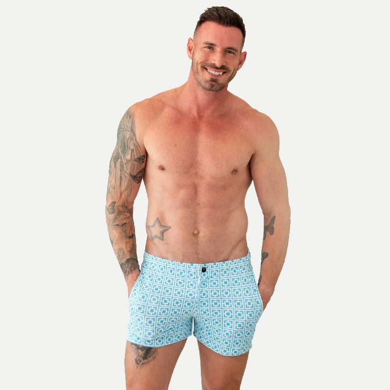 Cartoon Shorts-Mod Swim Shorts - Sunmor Blue - Shorter Length