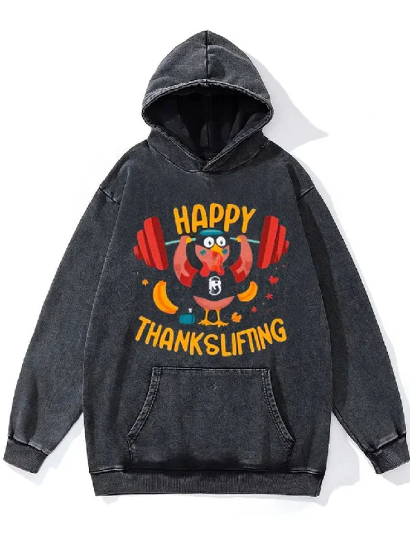 Short Sleeve Hoodie-Happy Thankslifting Washed Gym Hoodie