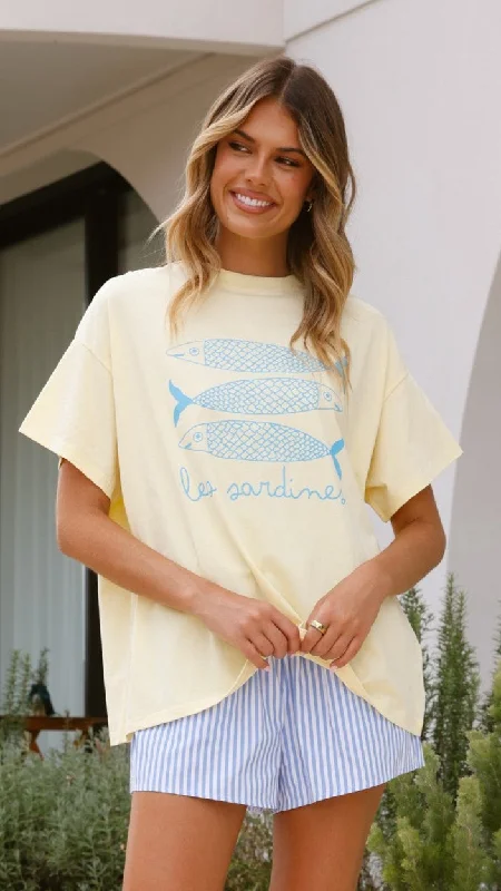 Embroidered Shorts-Le Sardines Top and Shorts Set - Yellow/Blue