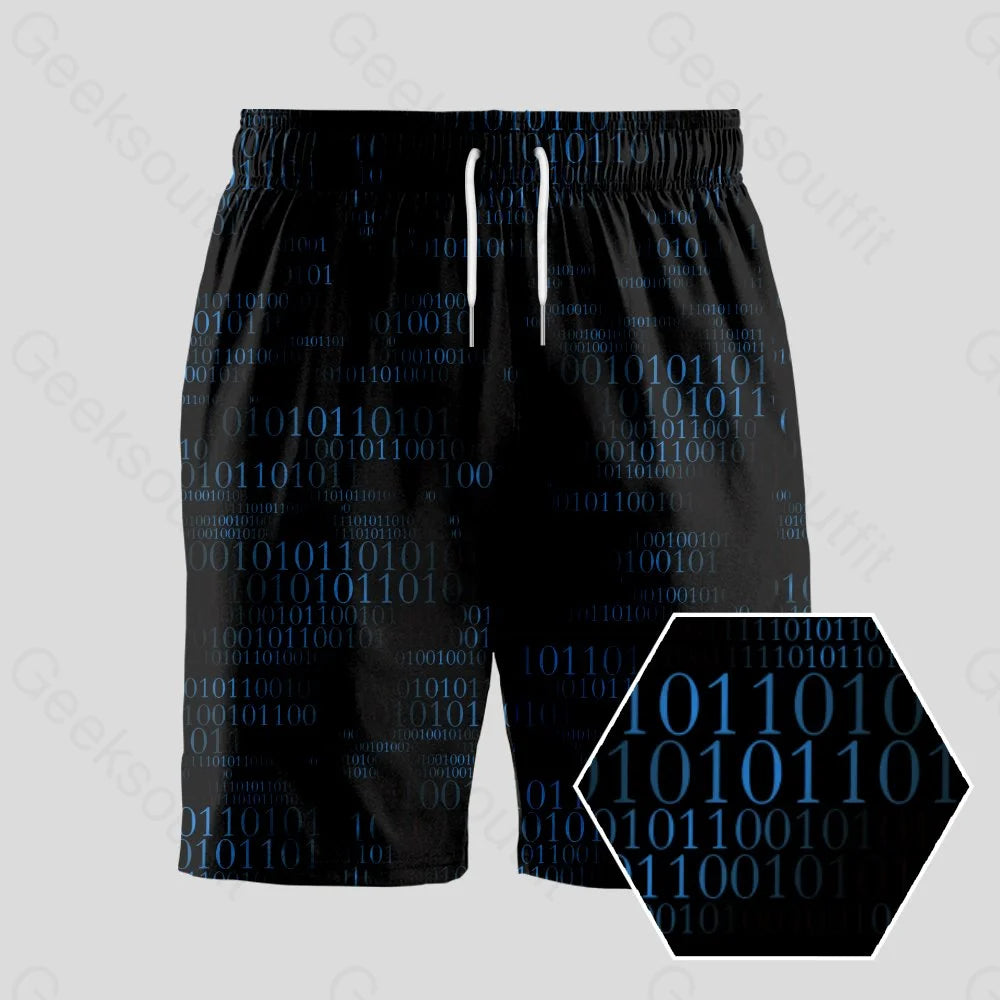 Punk Shorts-Binary Computer 1s and 0s Black Geeky Drawstring Shorts