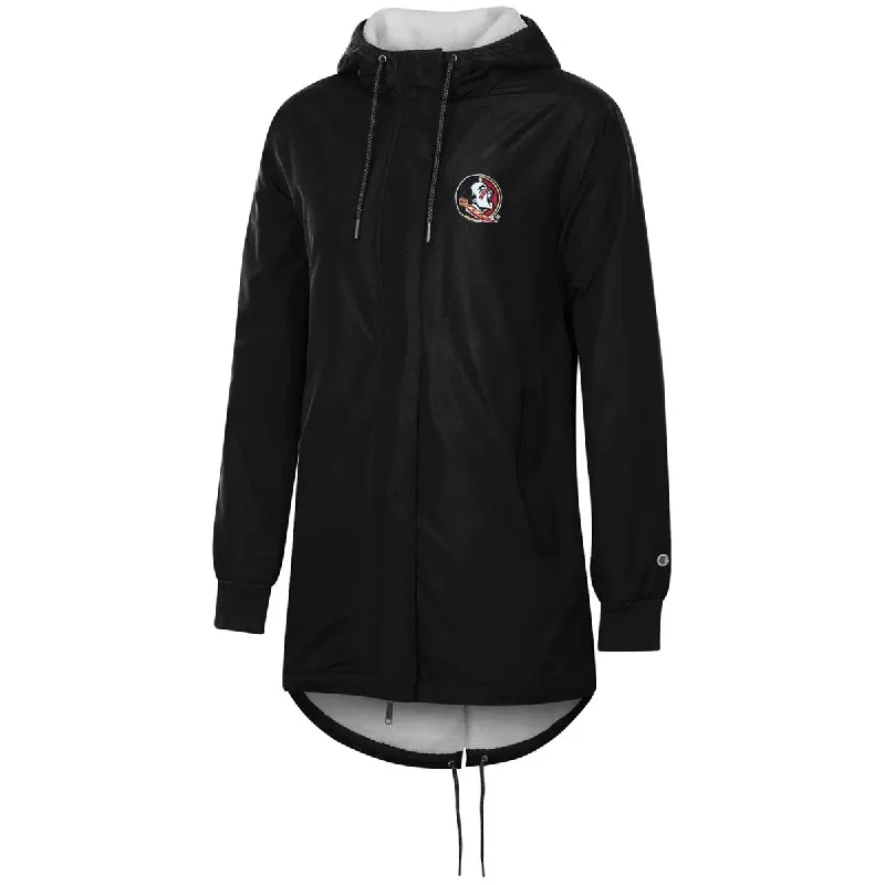 Football Jacket-Champion Women's Seminole Logo Sherpa Lined Stadium Jacket - Black