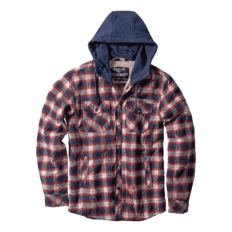 Printed Jacket-WCC SHERPA LINED FLANNEL JACKET - NAVY/RED