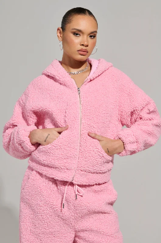 Cropped Hoodie-SOUR CANDY SHERPA ZIP UP HOODIE