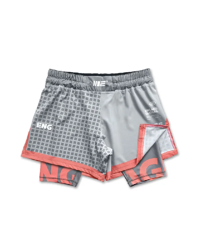 Hip Hop Shorts-Grid Tech (Grey) 2-in-1 Hybrid Shorts