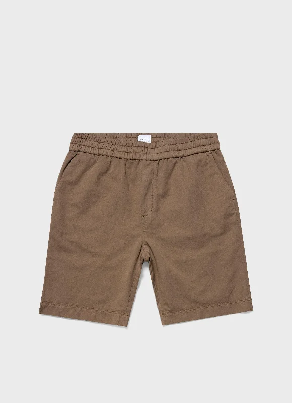 Printed Shorts-Men's Cotton Linen Drawstring Shorts in Dark Tan