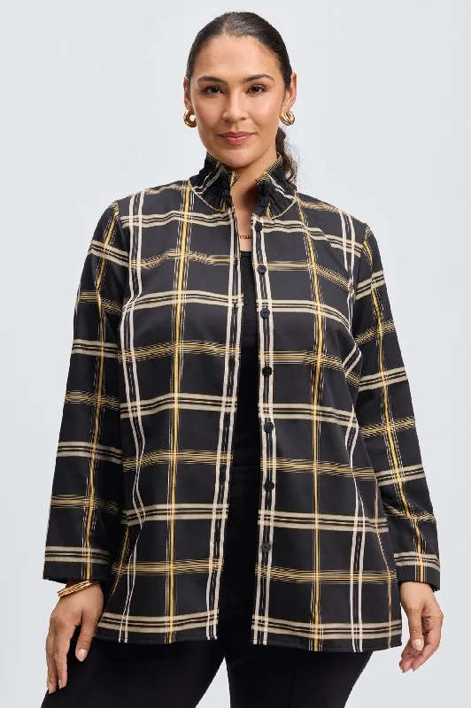 Reflective Jacket-Carolina Plus No Iron Gold & Silver Lurex Plaid Shirt Jacket