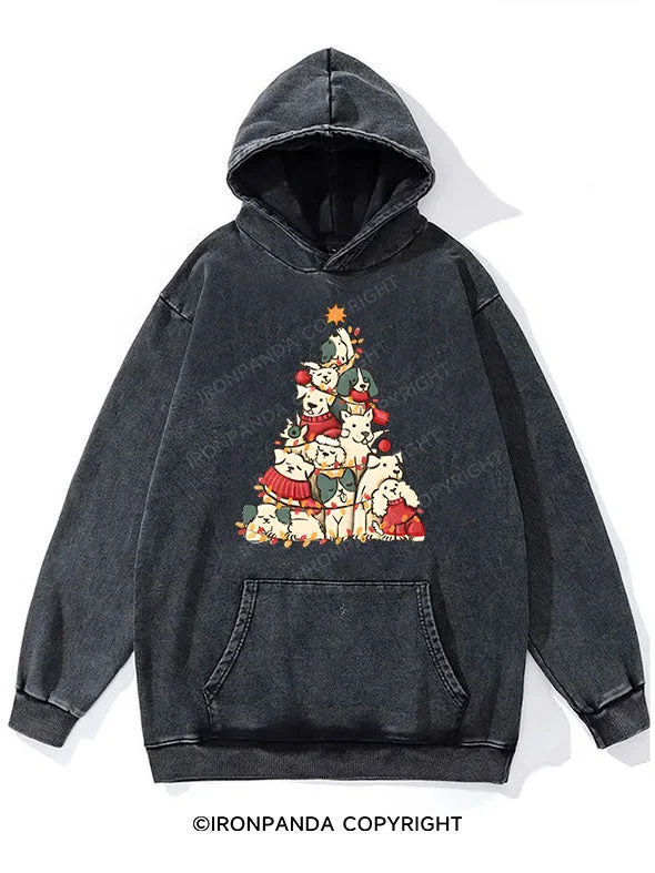 Military Hoodie-Dog Christmas Tree  Washed Gym Hoodie