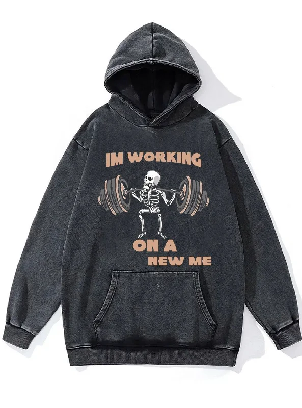 Anime Hoodie-I'm Working On A New Me Washed Gym Hoodie