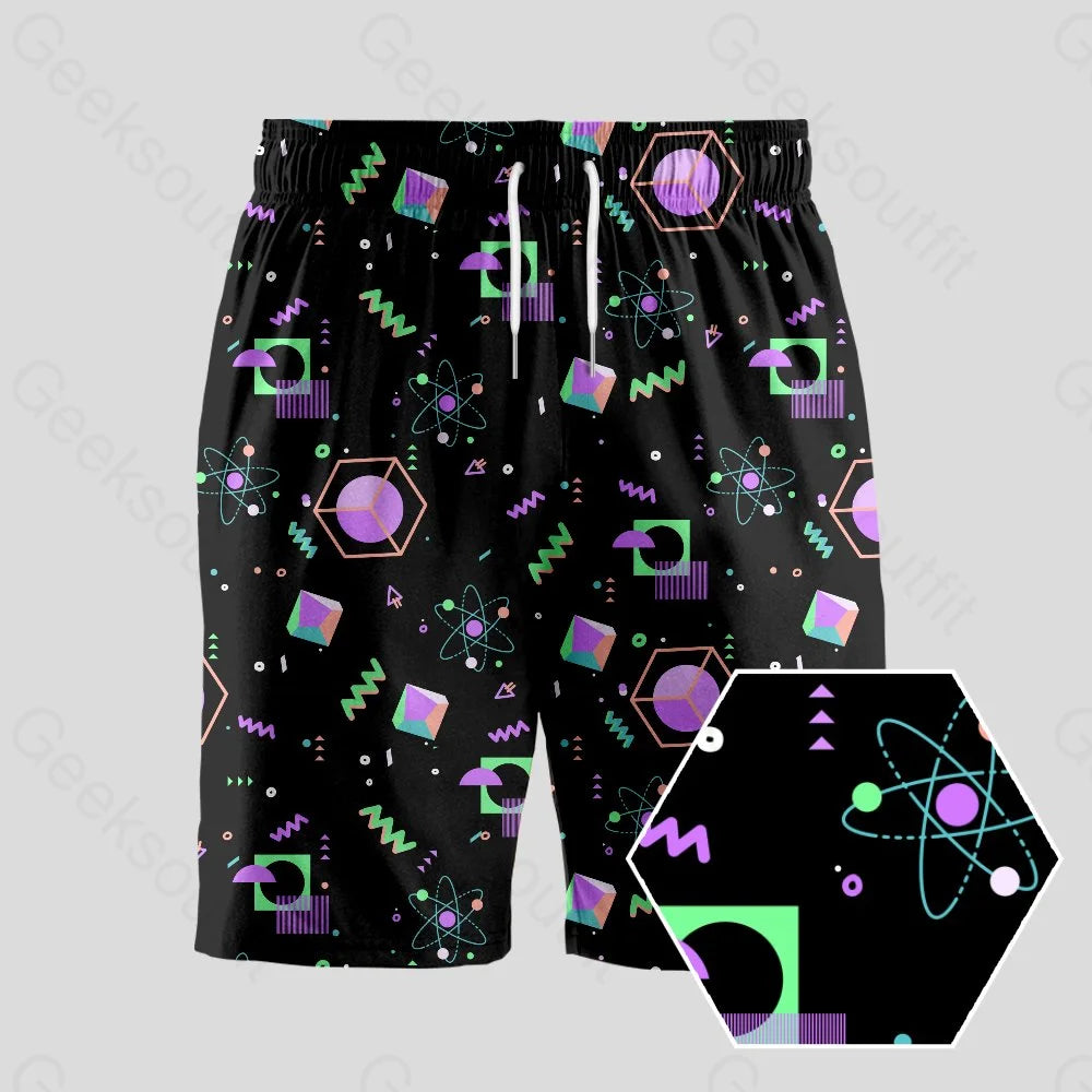 Yoga Shorts-Science Atom Math Black Geeky Drawstring Shorts