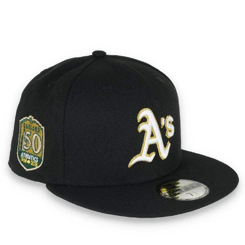 Festival Hat-New Era Oakland Athletics 50th Anniversary Metallic Logo Side Patch 59fifty Fitted Hat-Black