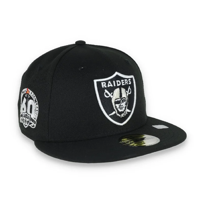 Retro Hat-Las Vegas Raiders Shield 60th Anniversary Side Patch New Era 59Fifty Fitted-Black/White