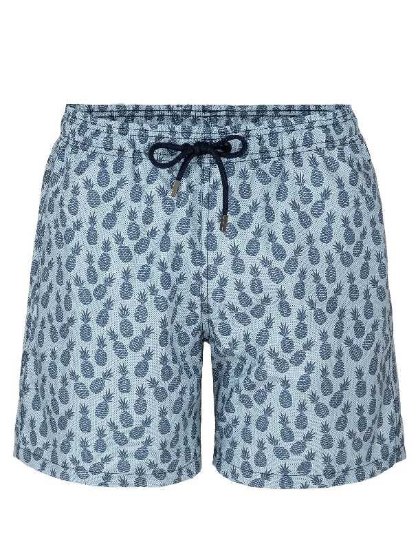 Low Waist Shorts-Light Grey Pineapple Stretch Swim Shorts