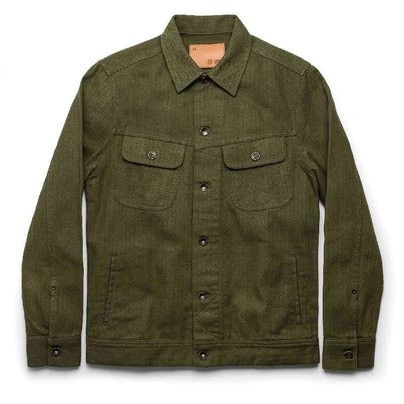 Waterproof Jacket-The Long Haul Jacket in Washed Olive Herringbone