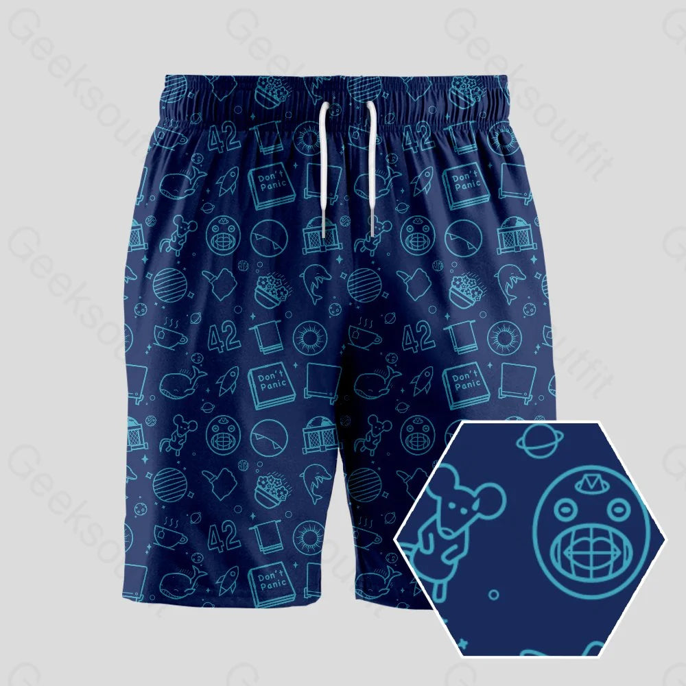 Pocket Shorts-The Hitchhiker's Guide to the Galaxy Navy Geeky Drawstring Shorts