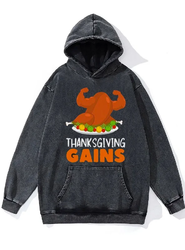 Cotton Hoodie-Thanksgiving Gains Washed Gym Hoodie