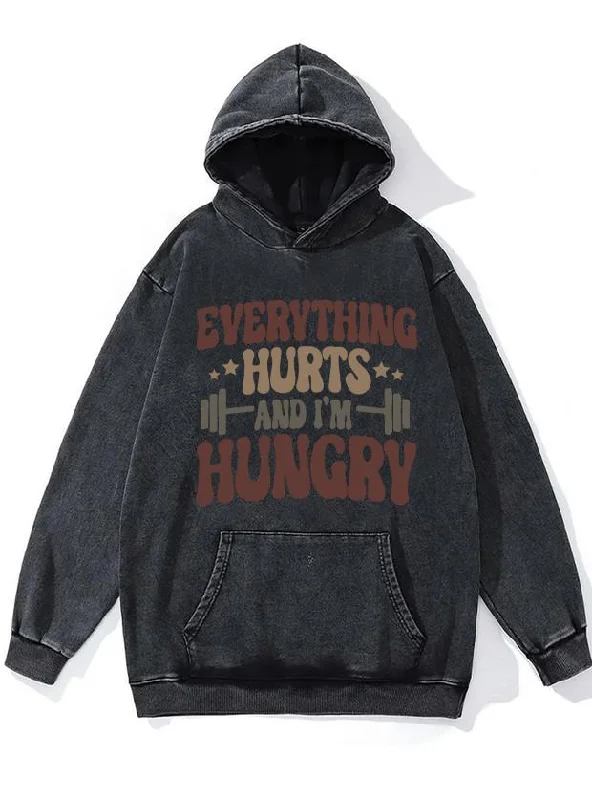 Wolf Hoodie-EVERYTHING HURTS AND I'M HUNGRY WASHED GYM HOODIE