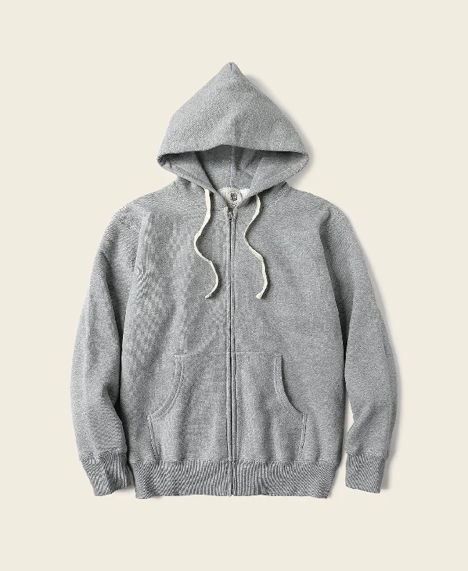 Casual Hoodie-1950s Wind Shield Full-Zip Thermal Hoodie - Gray