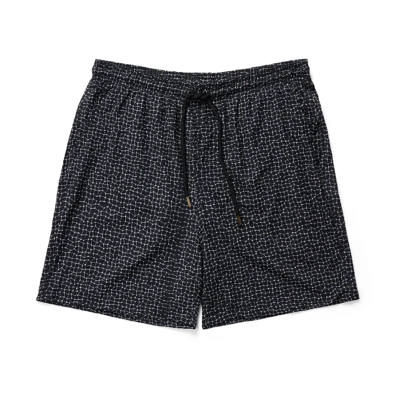 Camping Shorts-Black Wavy Swim Shorts