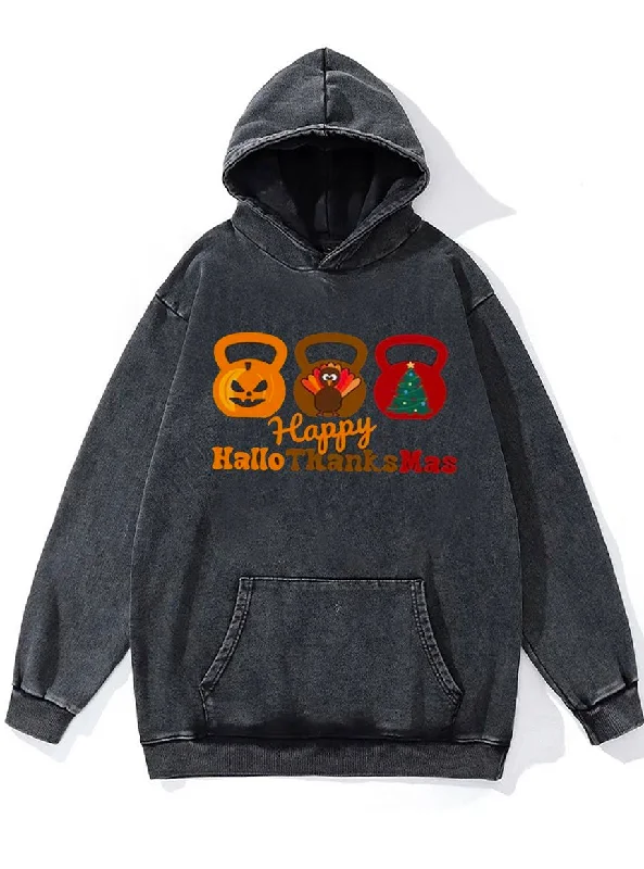 Team Hoodie-Happy HalloThanksMas Kettlebell Washed Gym Hoodie