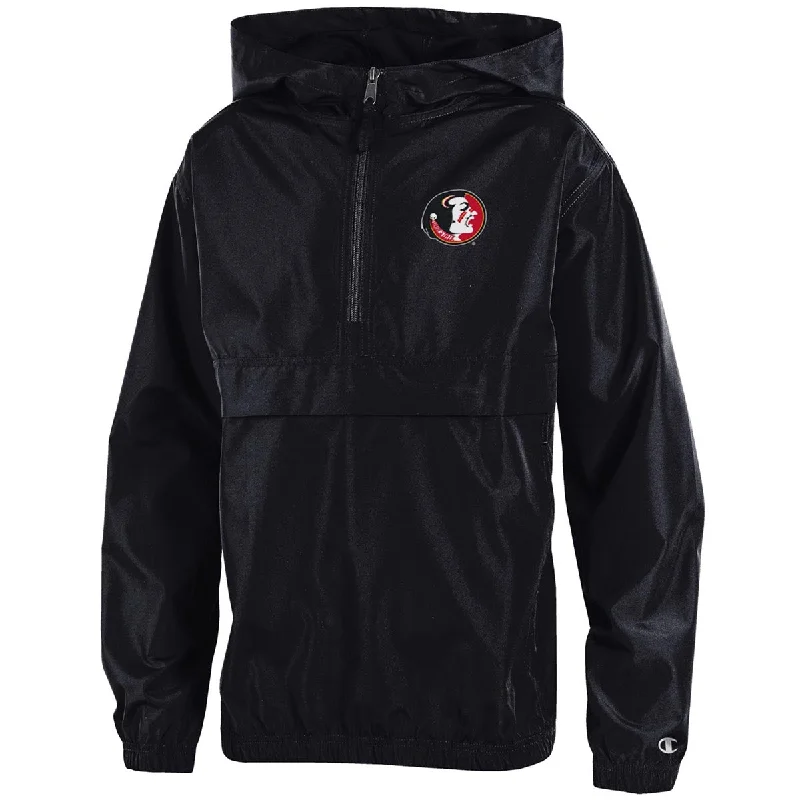 Gaming Jacket-Champion Youth Vault Seminole Logo Packable Jacket - Black