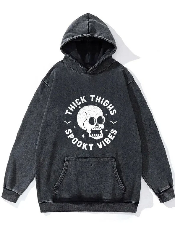 Cotton Hoodie-THICK THIGHS SPOOKY VIBES WASHED GYM HOODIE