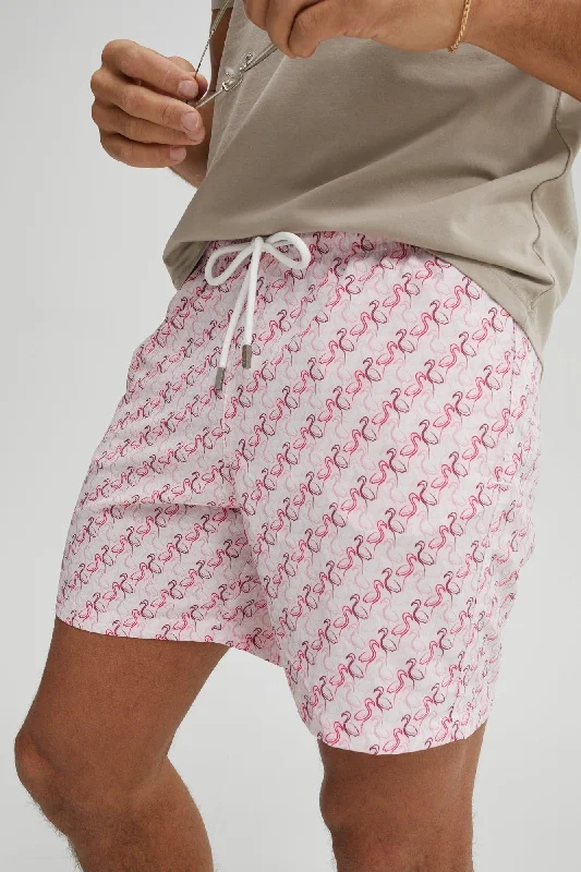 Zip Fly Shorts-Pink Flamingo Swim Shorts