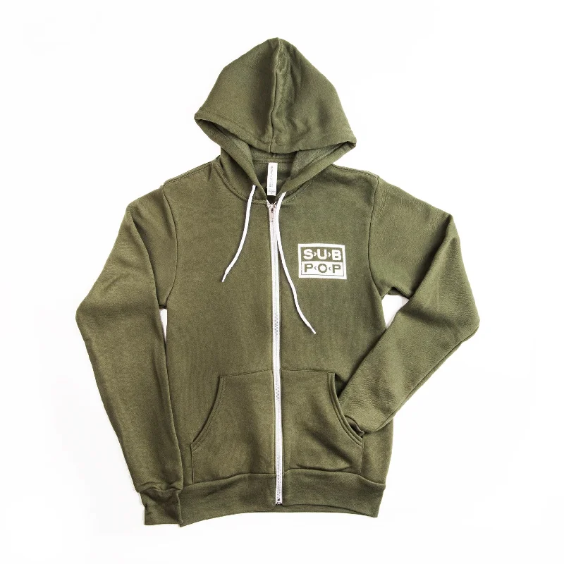 Plaid Hoodie-Left Logo Olive w/White Zip Hoodie Sweatshirt