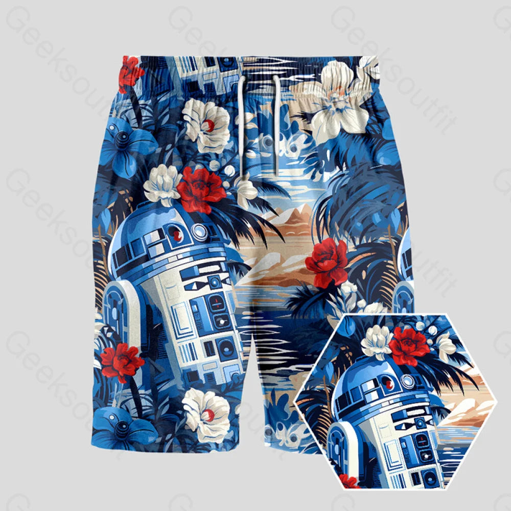 Streetwear Shorts-R2-D2 Geeky Drawstring Shorts