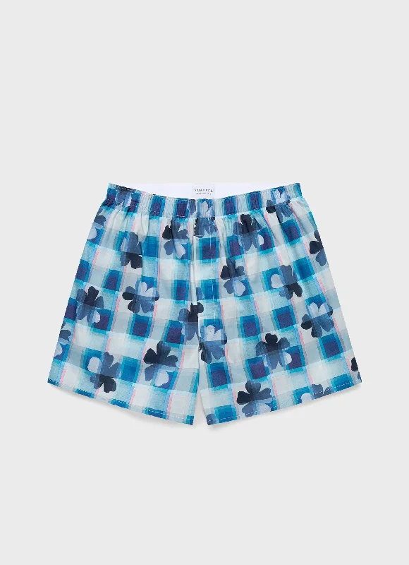 Cycling Shorts-Men's Classic Boxer Shorts in Liberty Fabric in Blue Flower