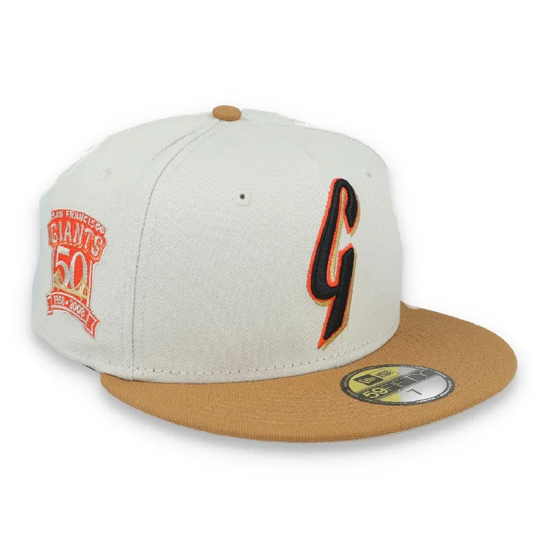 Military Hat-New Era San Francisco Giants 50th Anniversary Side Patch 59IFTY Fitted hat- Chrome/Light Bronze