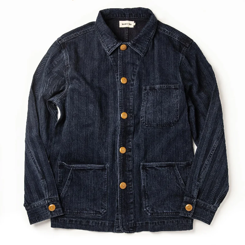 Fishing Jacket-The Ojai Jacket in Washed Indigo Herringbone