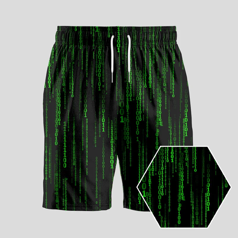 Soft Shorts-The Matrix Black Green Design Art Geeky Drawstring Shorts