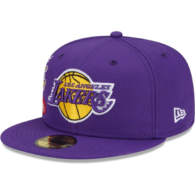 Skiing Hat-Los Angeles Lakers New Era Purple City Cluster 59FIFTY Fitted Hat- Purple