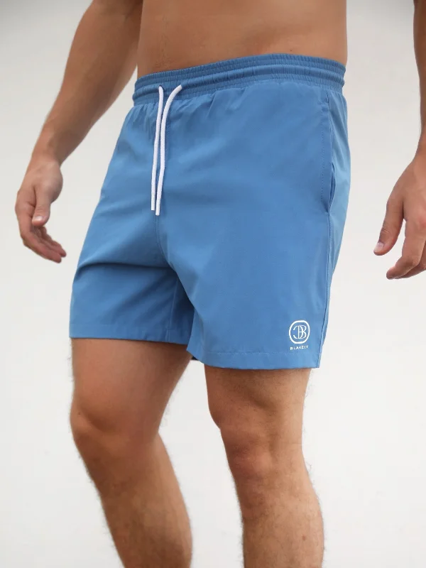 Floral Shorts-Initial Swim Shorts - Light Blue