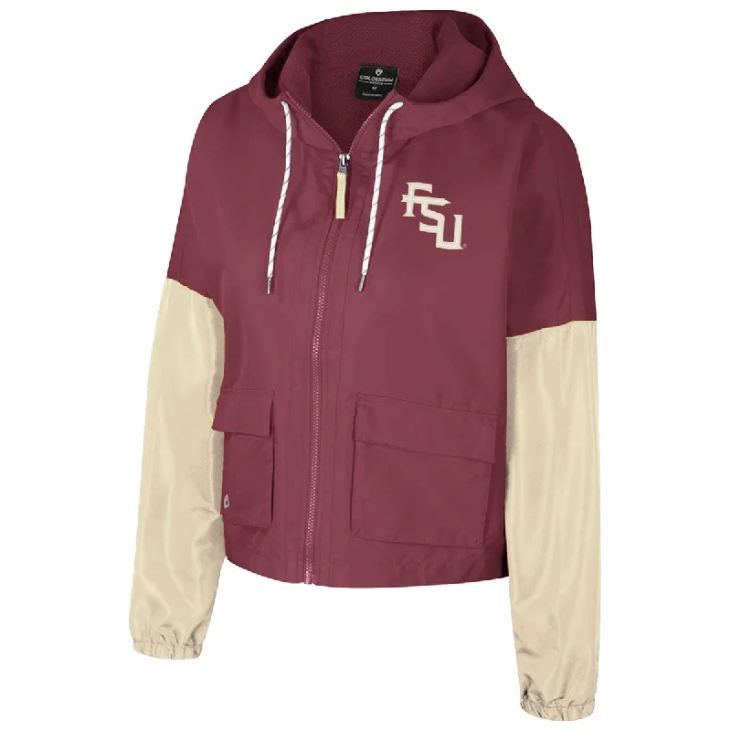 Skateboarding Jacket-Colosseum Women's Stacked FSU/Florida State Full-zip Hooded Jacket - Garnet/Gold