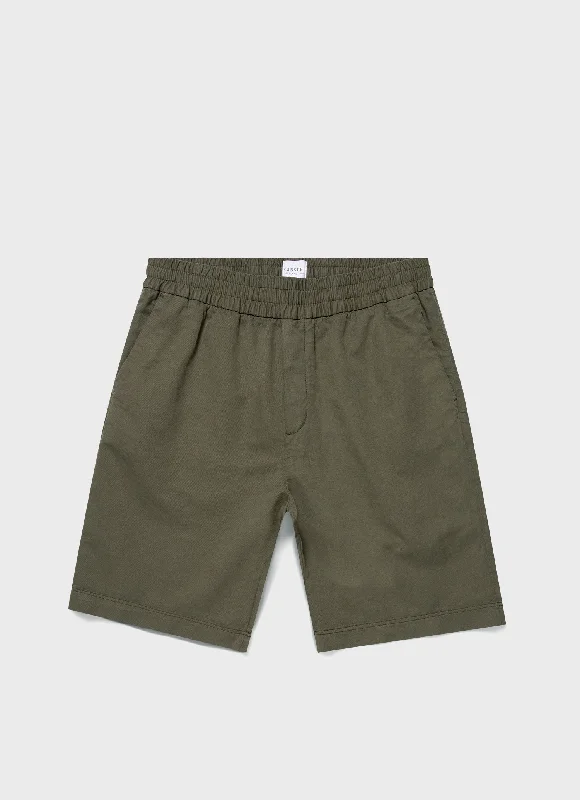 Reflective Shorts-Men's Cotton Linen Drawstring Shorts in Khaki