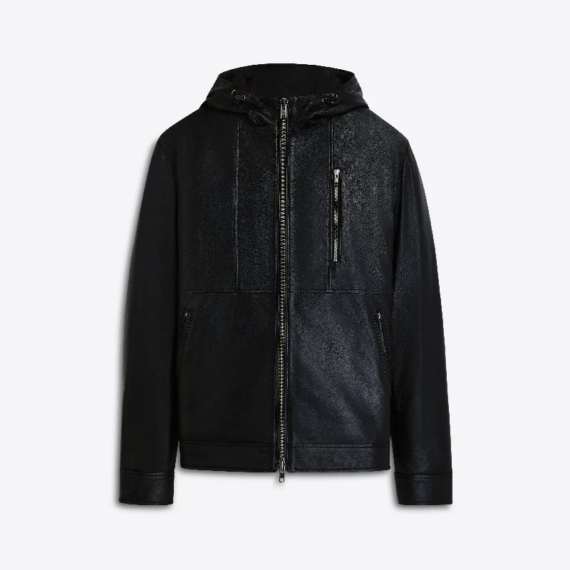 Fishing Jacket-Leather Bomber Jacket with Hood