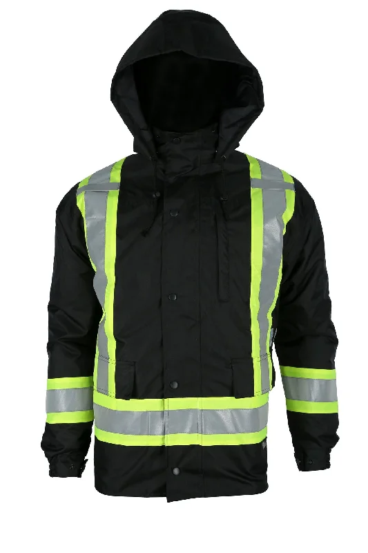 Floral Jacket-Viking Men's Handyman® Waterproof Class 1 Hi-Vis 7-in-1 Hooded Rain Jacket_Black