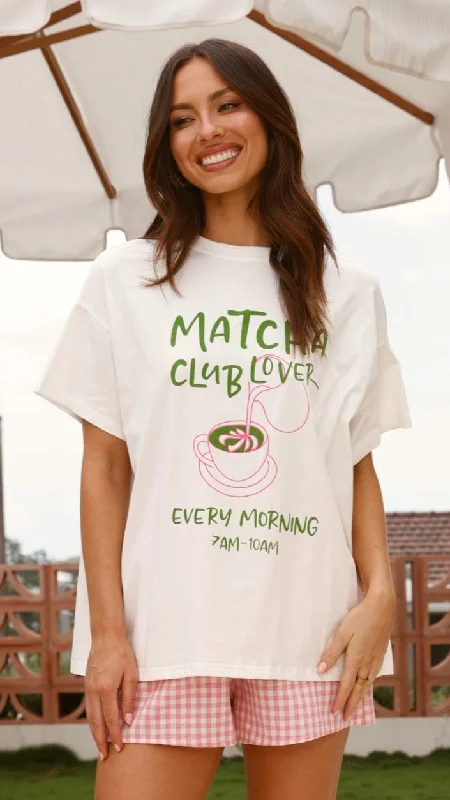 Soccer Shorts-Matcha Club Lover Top and Shorts Set - White/Pink