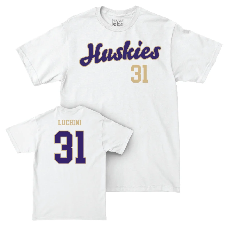 White T-Shirt-Football White Script Comfort Colors Tee   - Luke Luchini