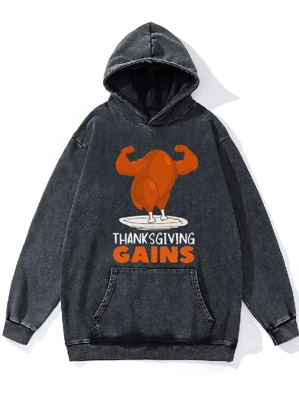 Hooded Sweatshirt-Thanksgiving Gains Washed Gym Hoodie