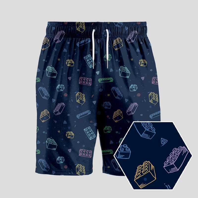 MMA Shorts-Building Blocks Geeky Drawstring Shorts