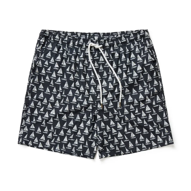 Hiking Shorts-Black Sailboats Swim Shorts