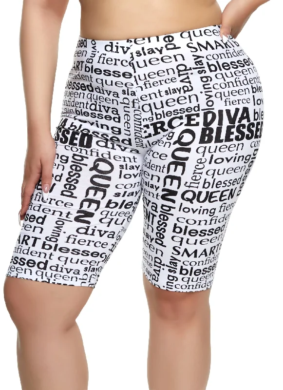 Boxing Shorts-Plus Size Diva Blessed Graphic Text Print Bike Shorts