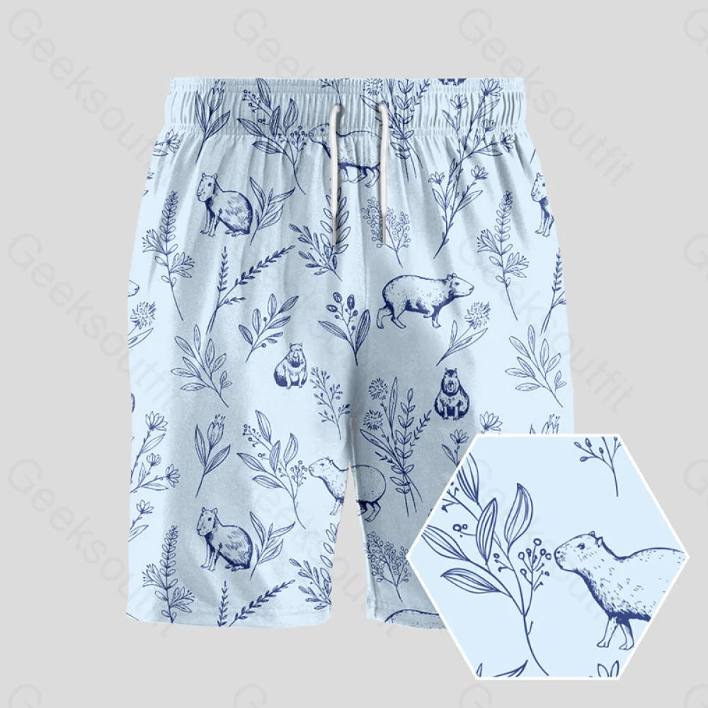 Quick Dry Shorts-Capybara Geeky Drawstring Shorts