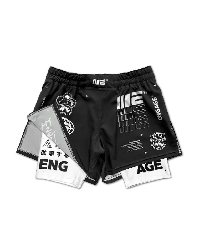 Stretchy Shorts-Engage Billboard 2-in-1 Fight Shorts - Black